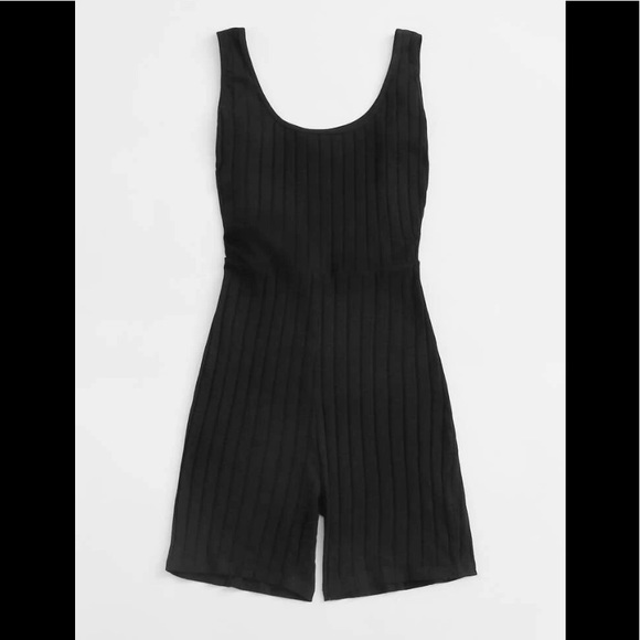 1 Pc 3 Silver Rings Details Going Down The Sides On The Rib Knit Romper/Jumper - Picture 3 of 3